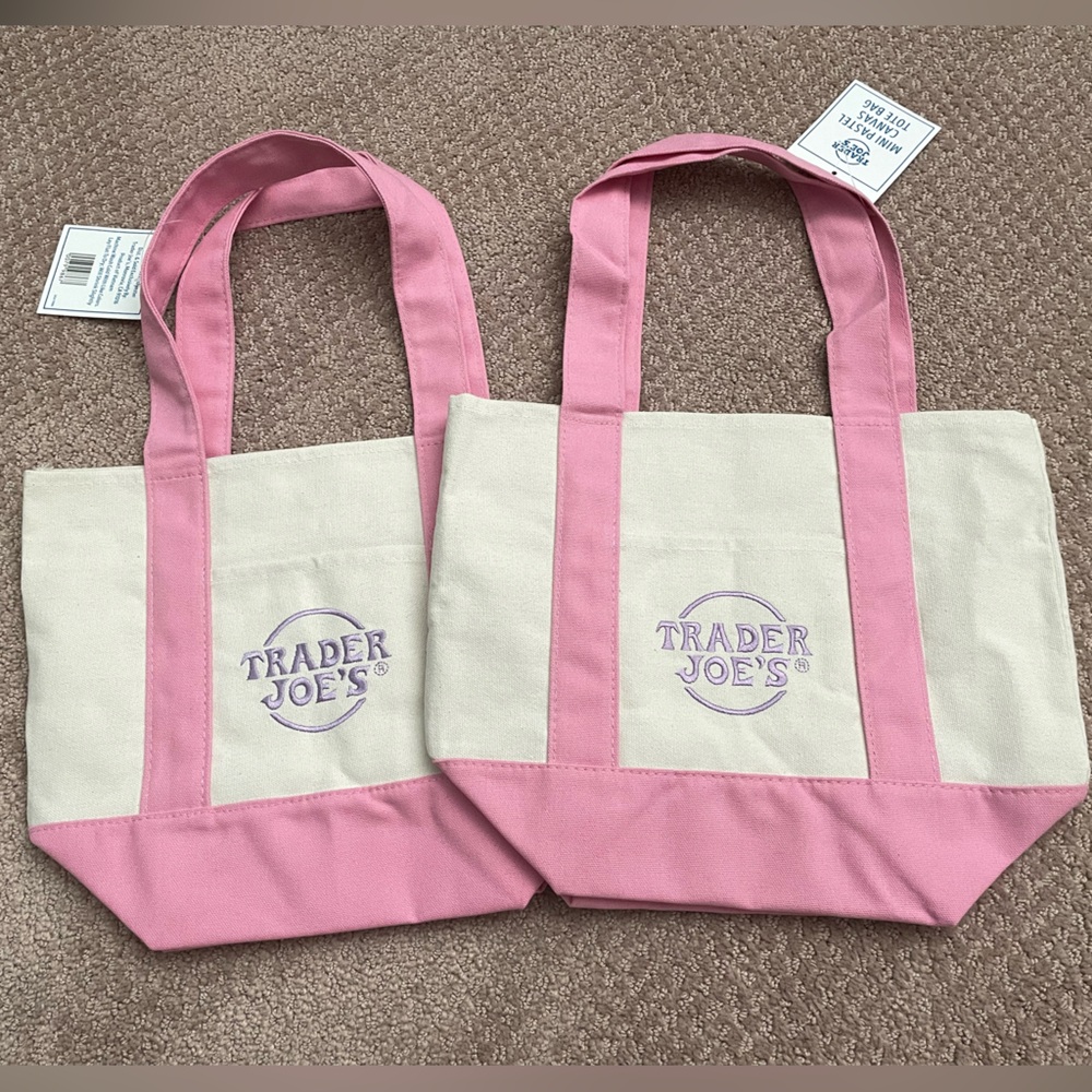 Trader Joe’s Pink/White/Purple Canvas Tote Bags (2 available)